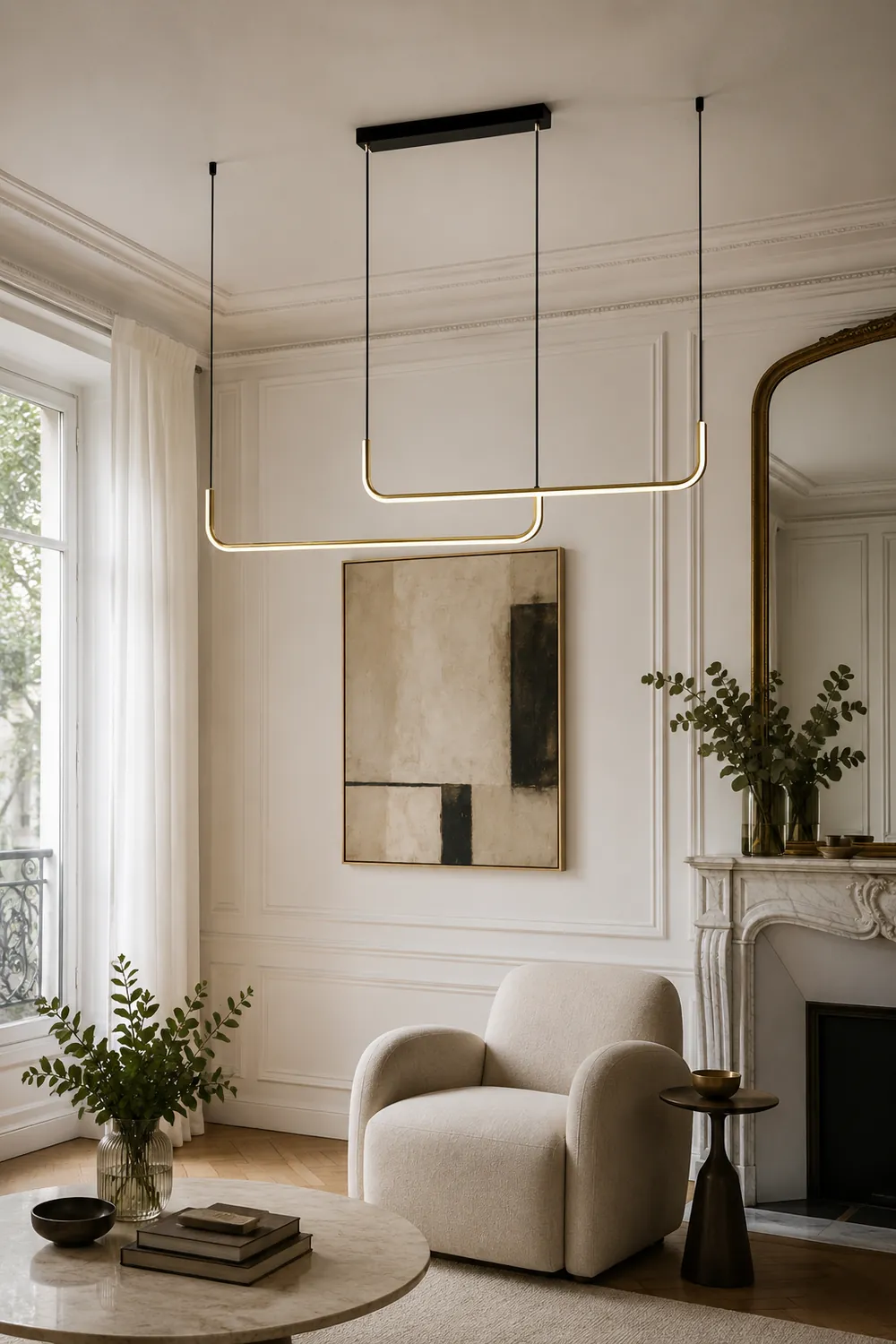 Edge Modern Linear Pendant Light Double Frame, Black/Gold - Lumpaz
