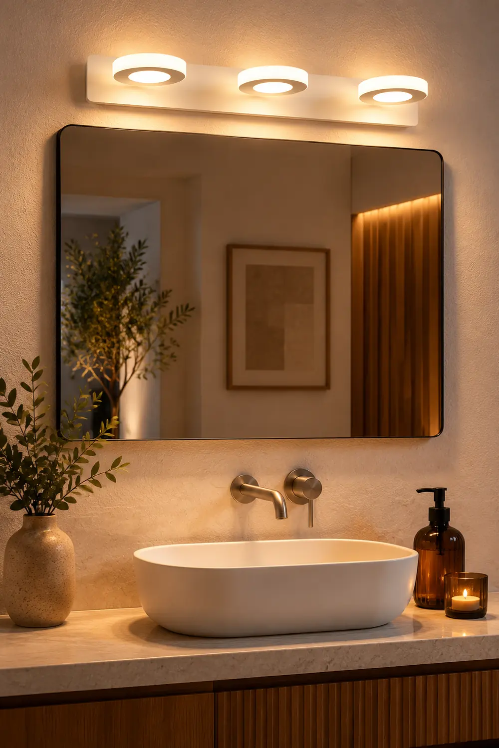 Leigh Minimalist Round Metal Wall Lamp, White, Bathroom - Lumpaz