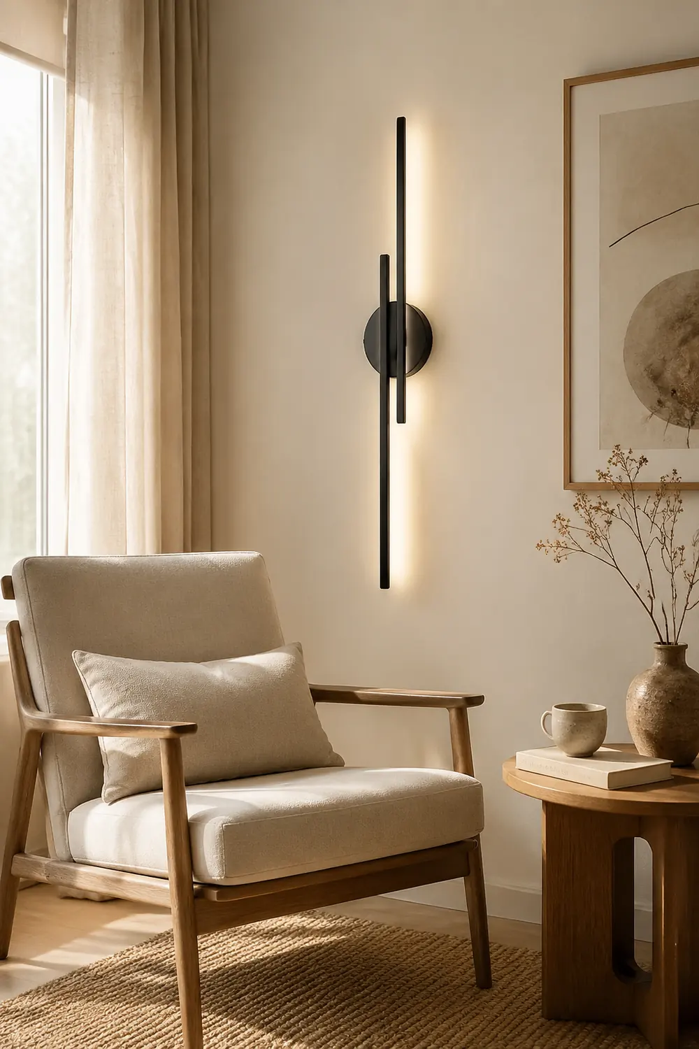 Alana Modern Nordic Disc/Linear Metal LED Wall Lamp, Black/White - Lumpaz