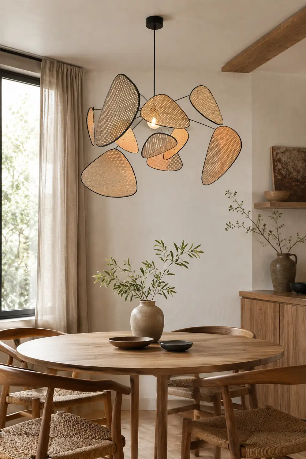 Ritta Pendant Light Leaf Grid, Rattan/Metal, Bedroom - Lumpaz