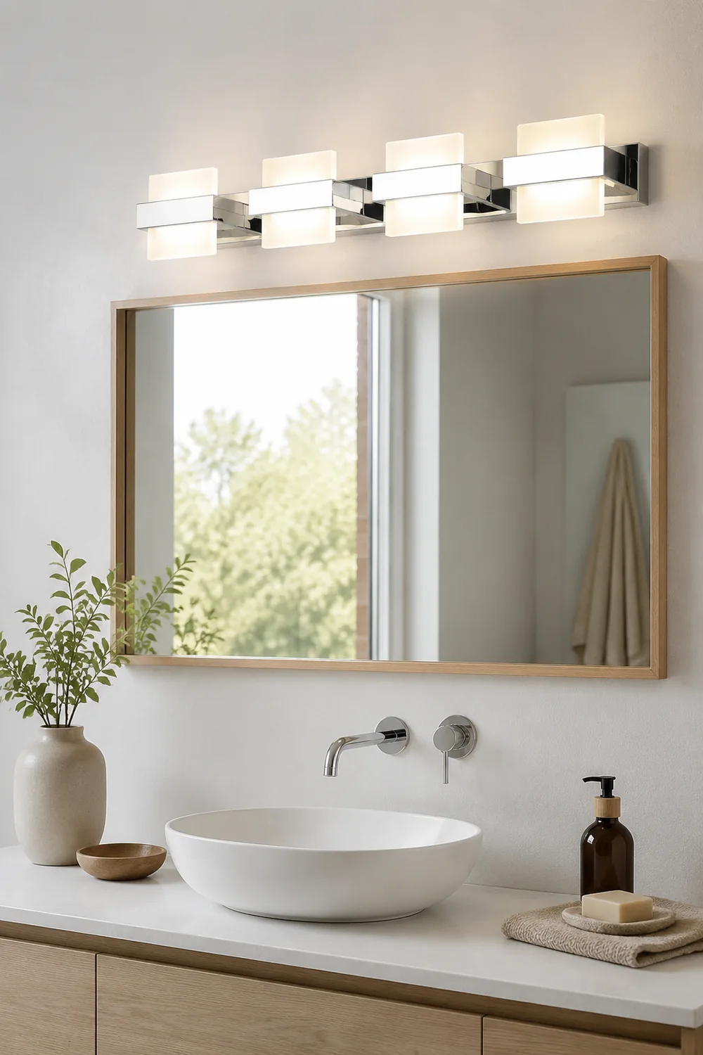 Leigh Modern Square Metal/Acrylic Wall Lamp, Silver, Bathroom - Lumpaz