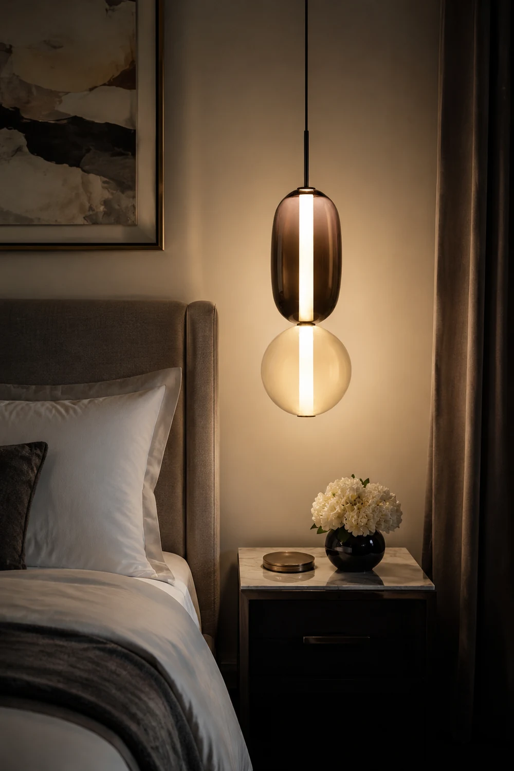 Morandi Modern Designer LED Pendant Light Bedroom Black White Red - Lumpaz