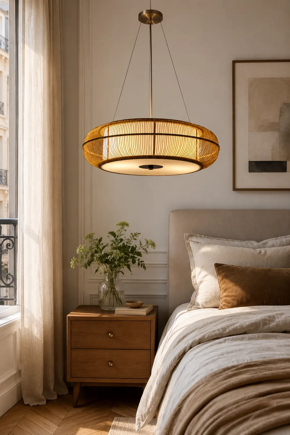 Ozawa Natural Basket Weave Wood/ Metal Pendant Light - Lumpaz