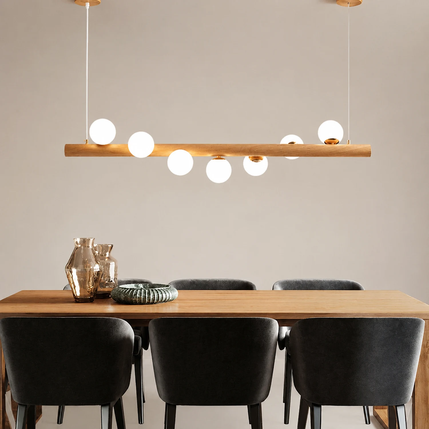 Valentina Glass Bubble Pendant Light Wood/Walnut - Lumpaz