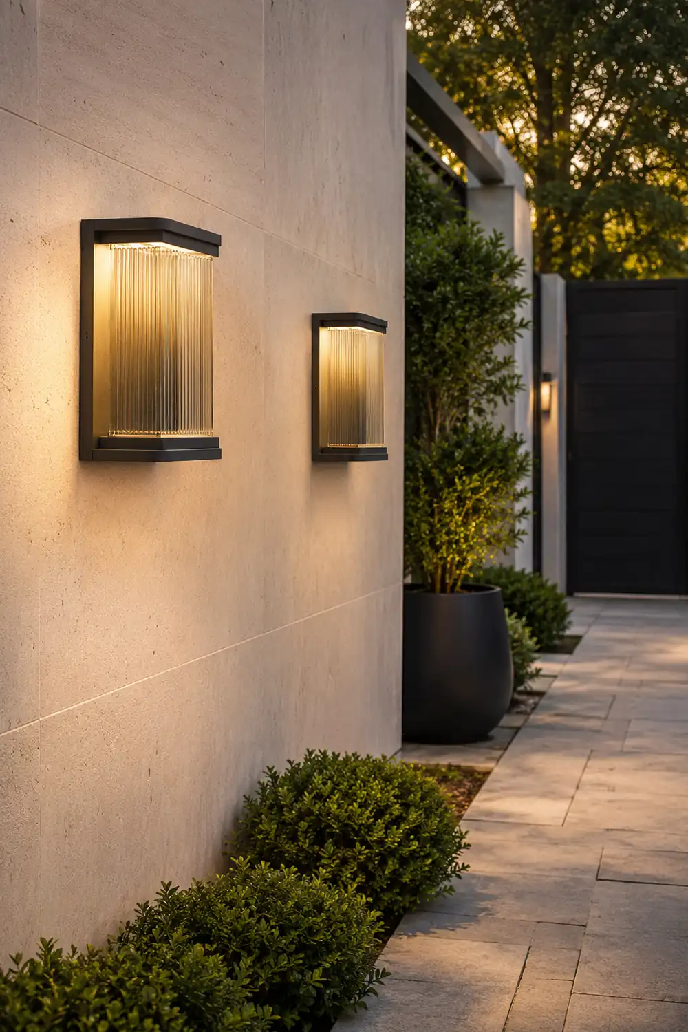 Orr Minimalist Rectangular Glass Outdoor Wall Lamp, Black - Lumpaz