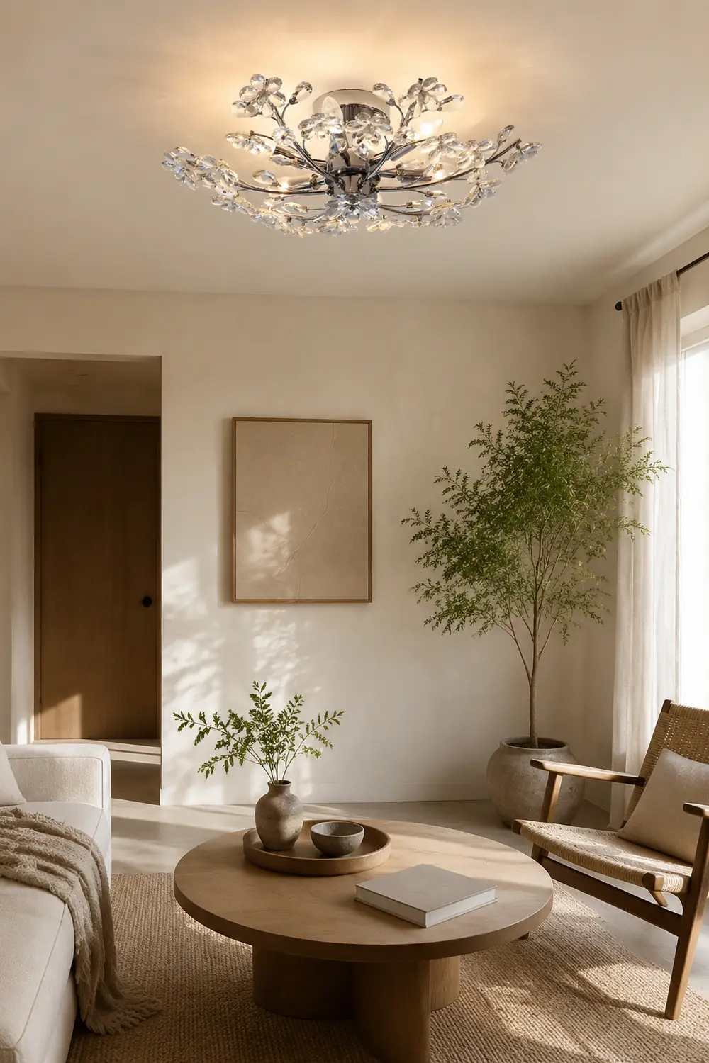Ophelia Modern Crystals Flower Flush Mount Ceiling Light Living Room, Chrome - Lumpaz
