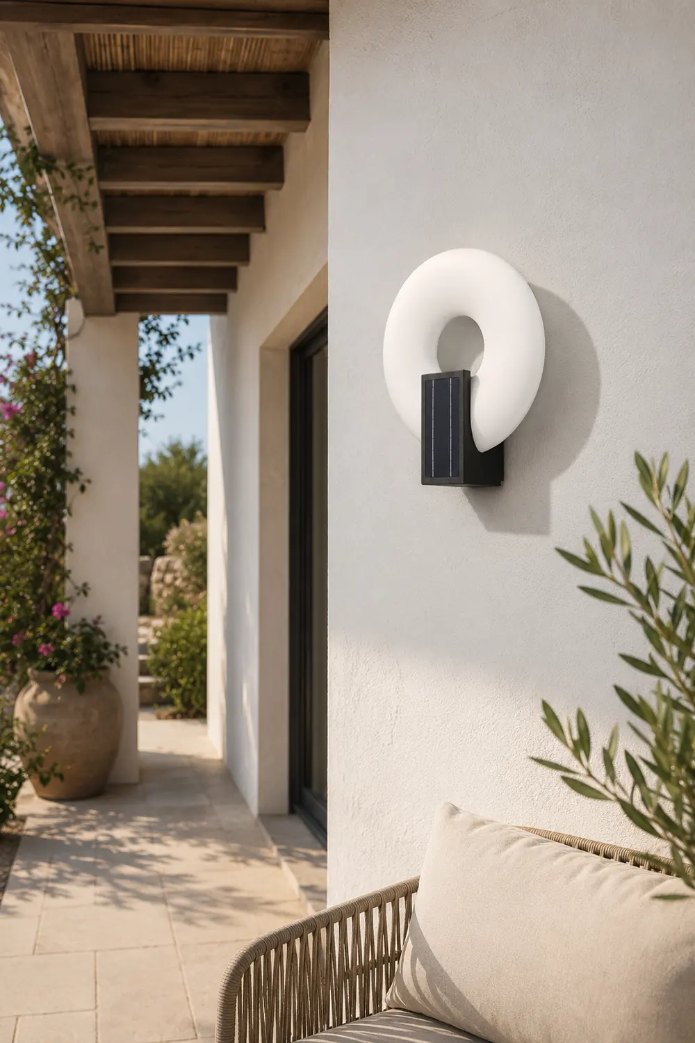 Isaac Modern Metal/Acrylic Solar Waterproof Outdoor Wall Lamp, Black/White - Lumpaz