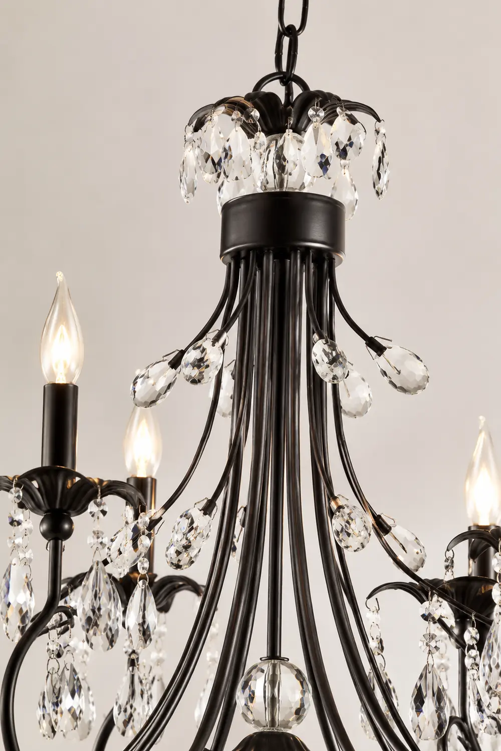 Silva Luxury Tiered Candle Metal/Crystal Chandelier, Black - Lumpaz