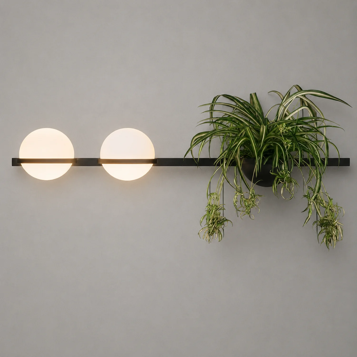 Valentina Modern Globe Metal/Acrylic Solar Outdoor Wall Lamp Plant Pot, Black/White - Lumpaz
