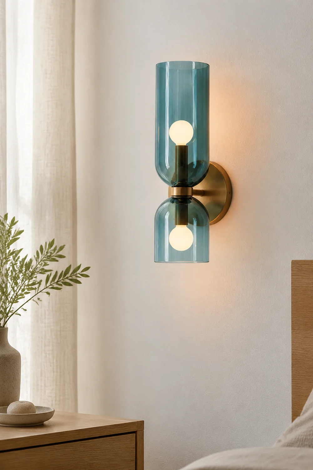 Hailie Modern Bedroom Glass Wall Lamp Sconce, Blue/Gray/White - Lumpaz