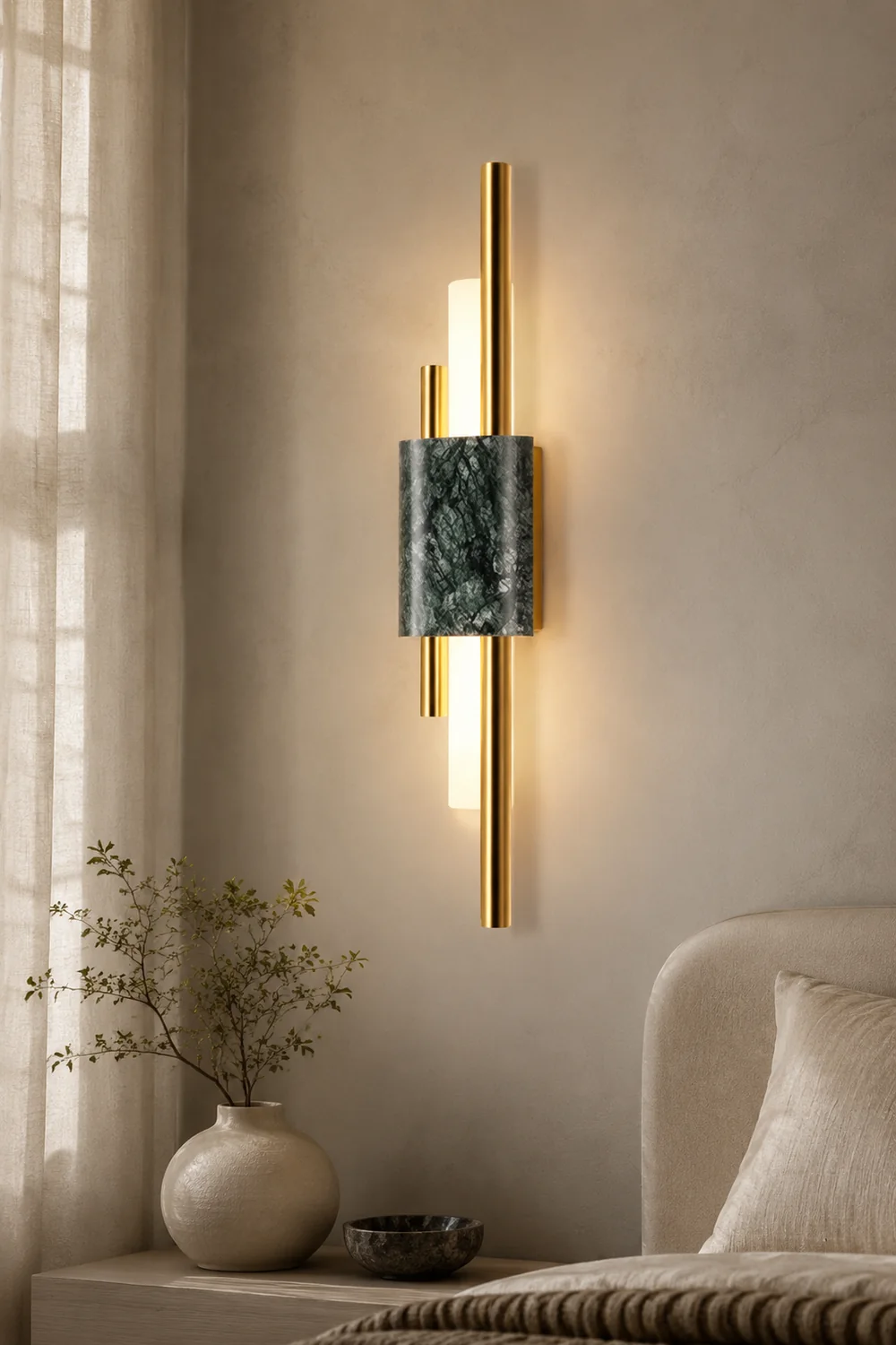 Alana Modern Metal/Marble LED Wall Lamp, Black/Gold/Green - Lumpaz