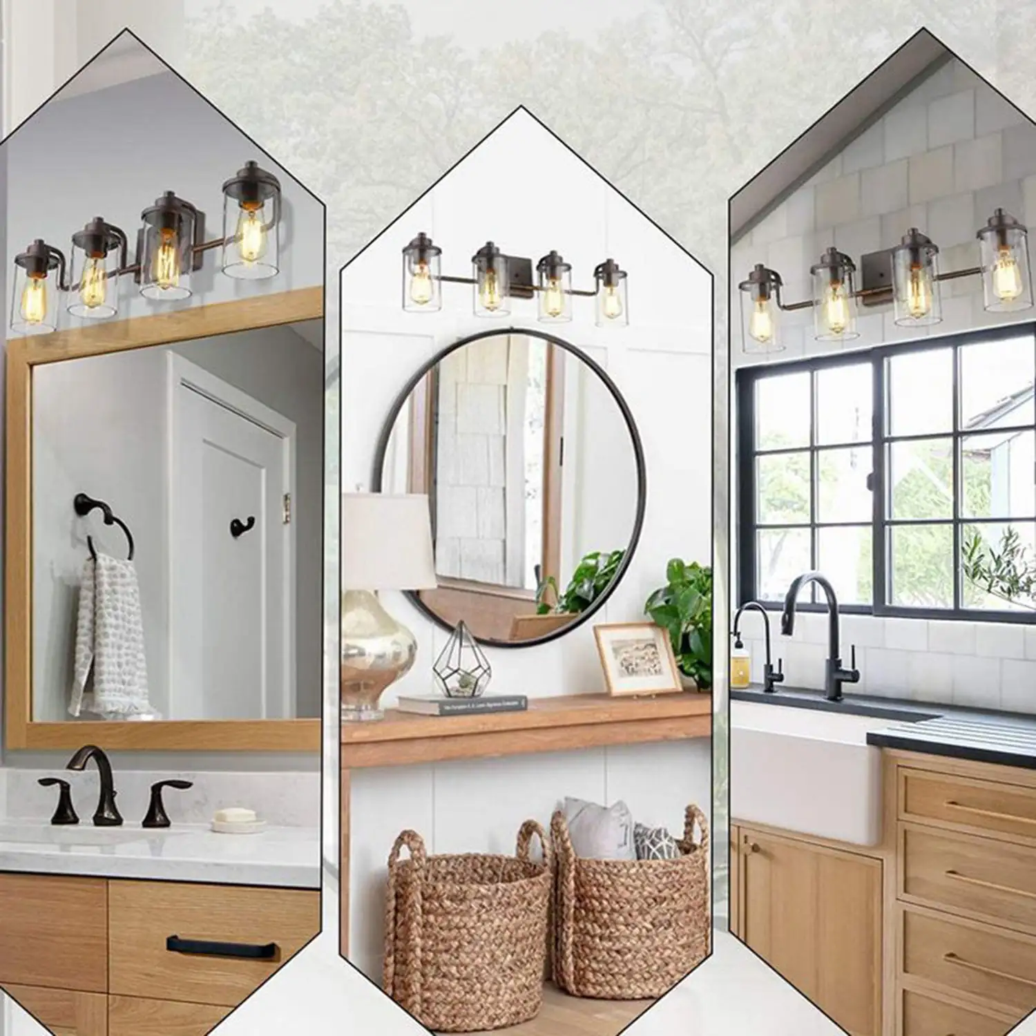 Alessio Industrial Metal/Glass Wall Lamp, Black, Bathroom, Vanity - Lumpaz