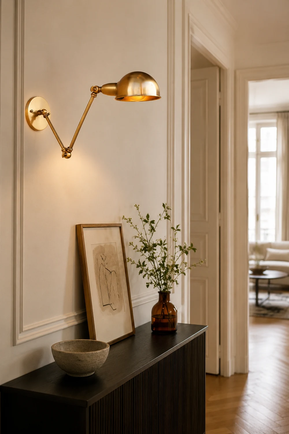 Brady Vintage Semi-sphere Metal Swing Arm Foldable Wall Lamp, Bronze - Lumpaz