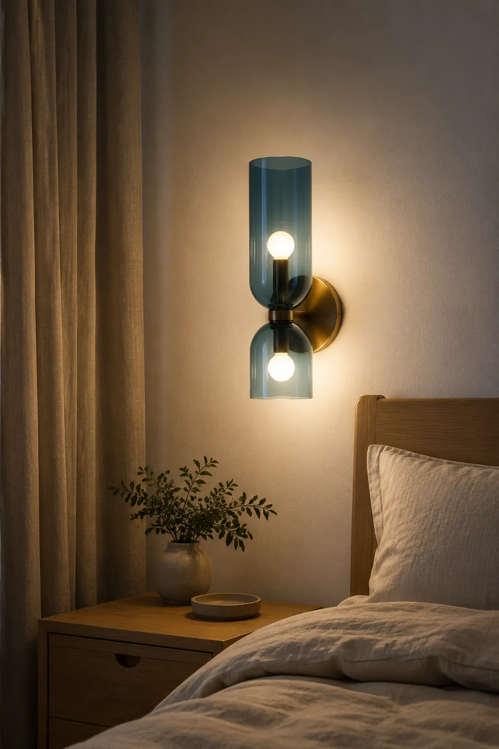 Hailie Modern Bedroom Glass Wall Lamp Sconce, Blue/Gray/White - Lumpaz