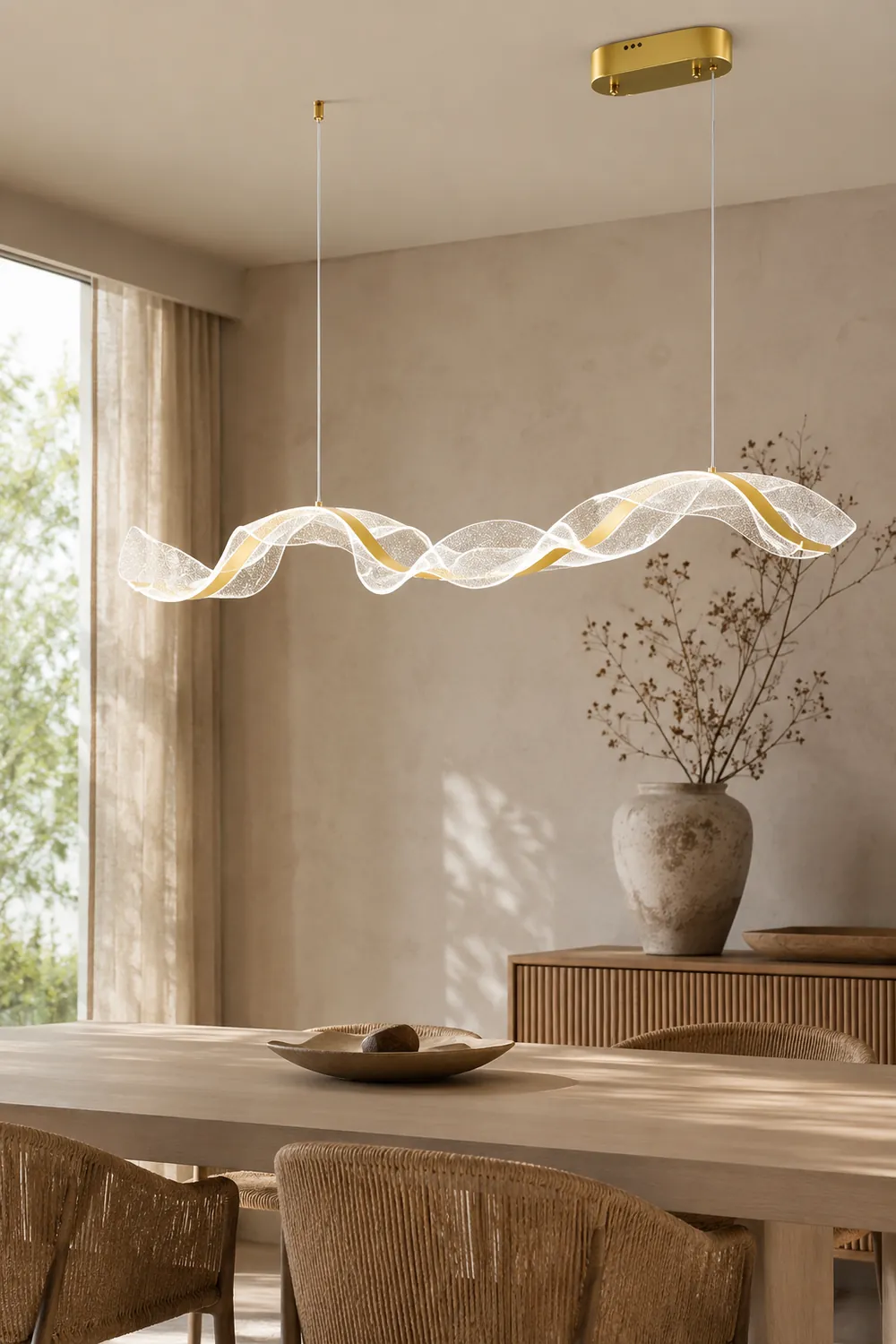 Kirsten Pendant Light Designer Wave Acrylic White/Gold Dining Room - Lumpaz