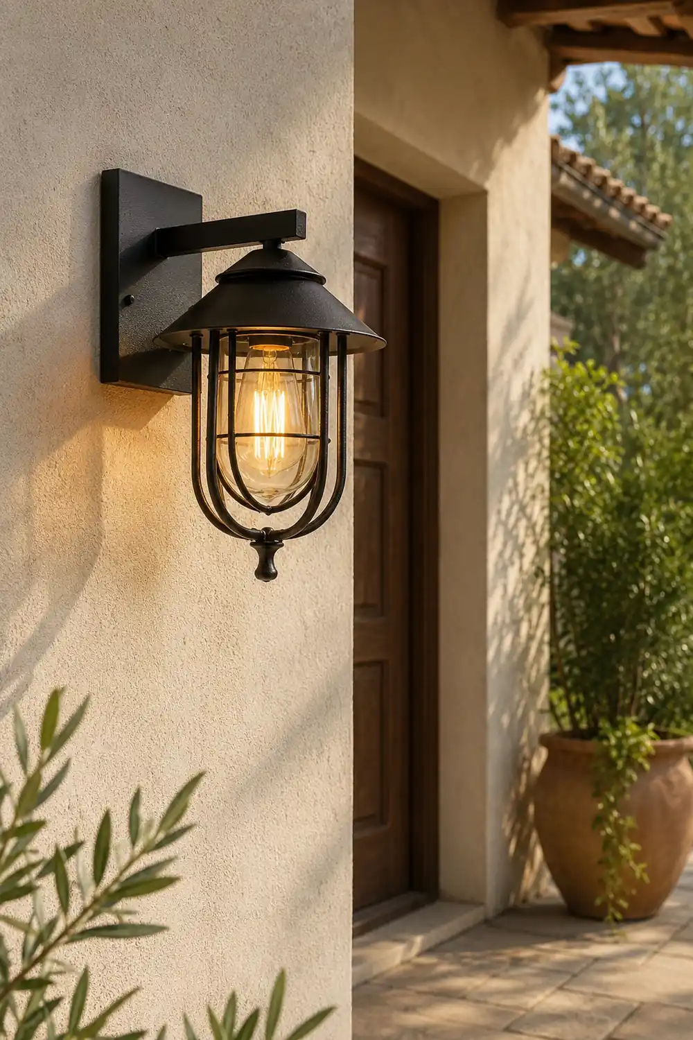 Alessio Vintage Lantern Shaped Metal Outdoor Wall Lamp, Black - Lumpaz