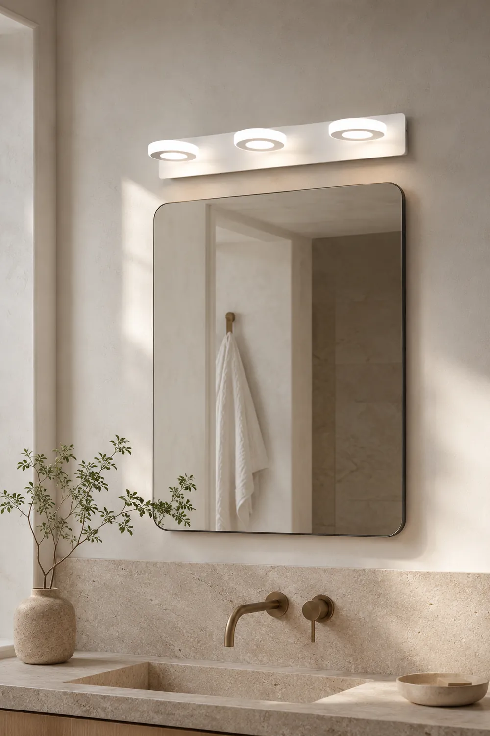 Leigh Minimalist Round Metal Wall Lamp, White, Bathroom - Lumpaz