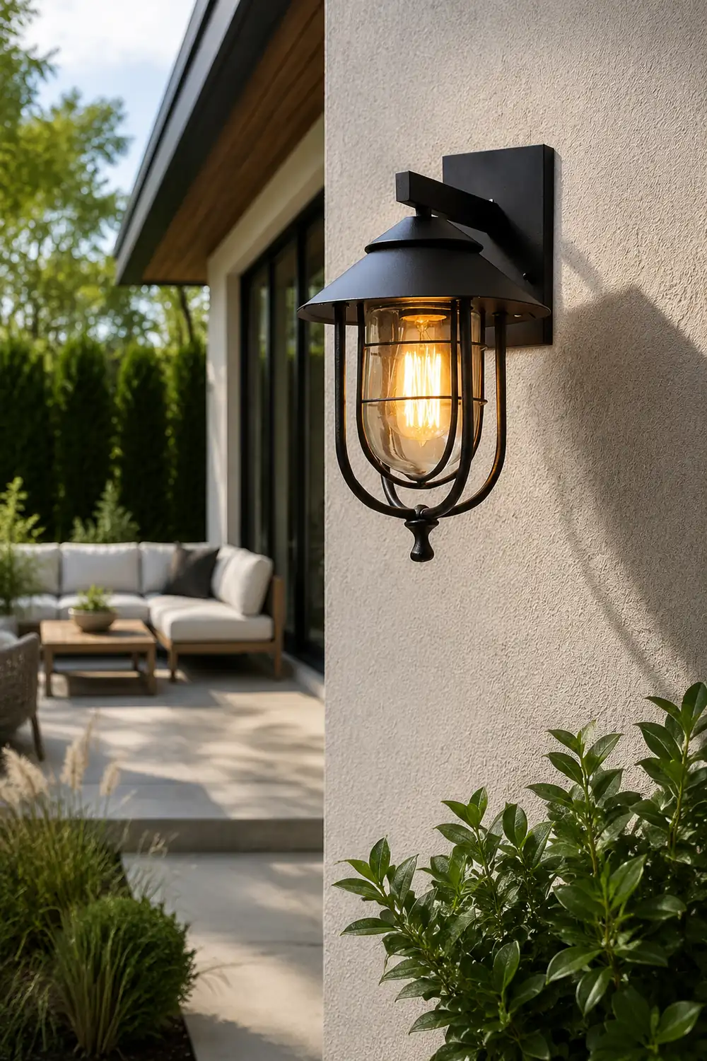 Alessio Vintage Lantern Shaped Metal Outdoor Wall Lamp, Black - Lumpaz
