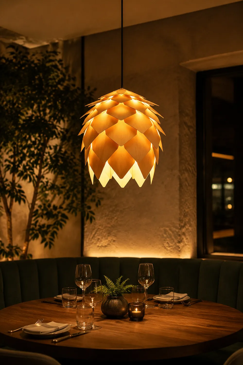 Ozawa Designer Pinecone Shape Wood Pendant Light, 10"/16"/19.5"/23.5" - Lumpaz