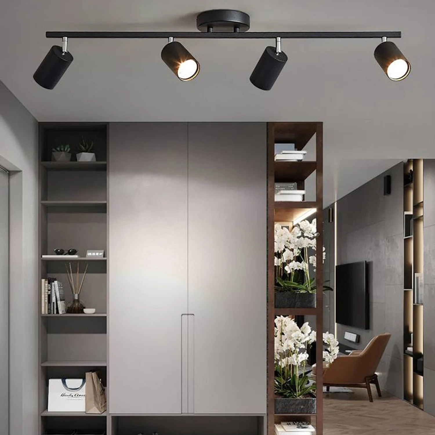 Haney Black Modern Ceiling Light Spotlight Cast, 3 Color, 3/4/5/6 Head - Lumpaz