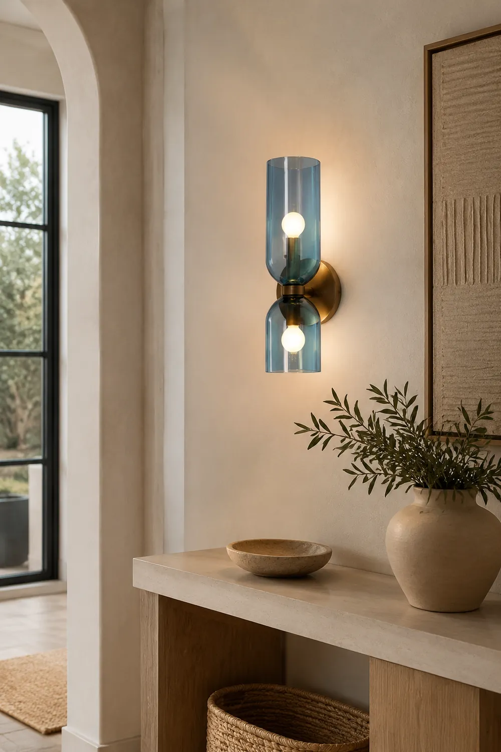 Hailie Modern Bedroom Glass Wall Lamp Sconce, Blue/Gray/White - Lumpaz