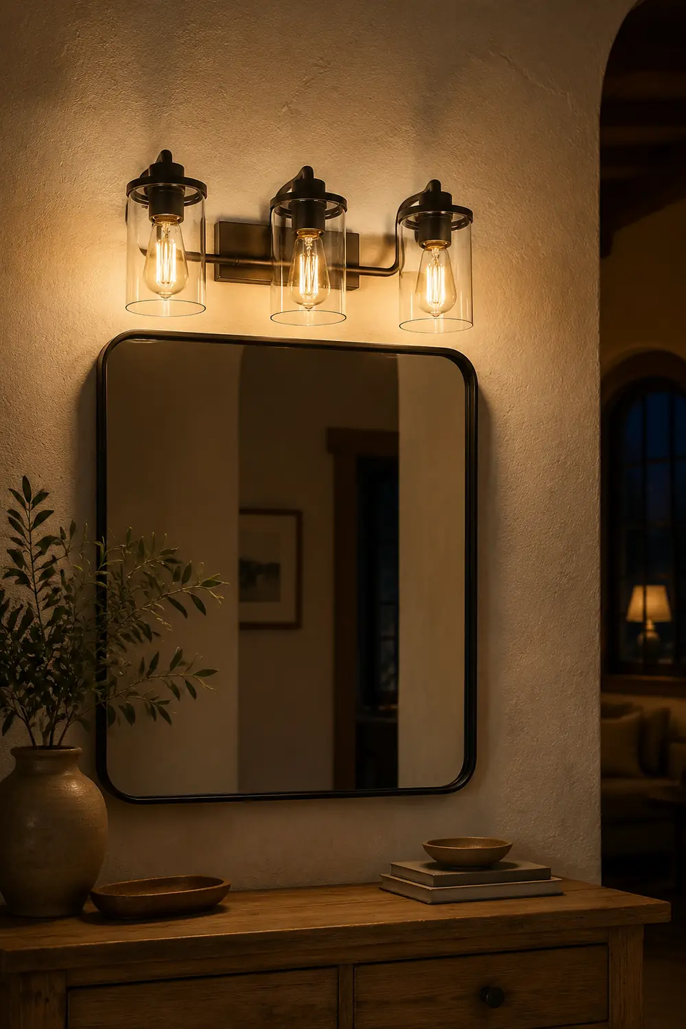 Alessio Industrial Metal/Glass Wall Lamp, Black, Bathroom, Vanity - Lumpaz