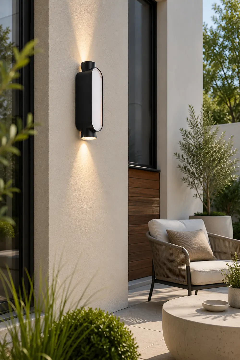 Pena Minimalist Up/Down Acrylic Outdoor Wall Lamp, Black/White - Lumpaz