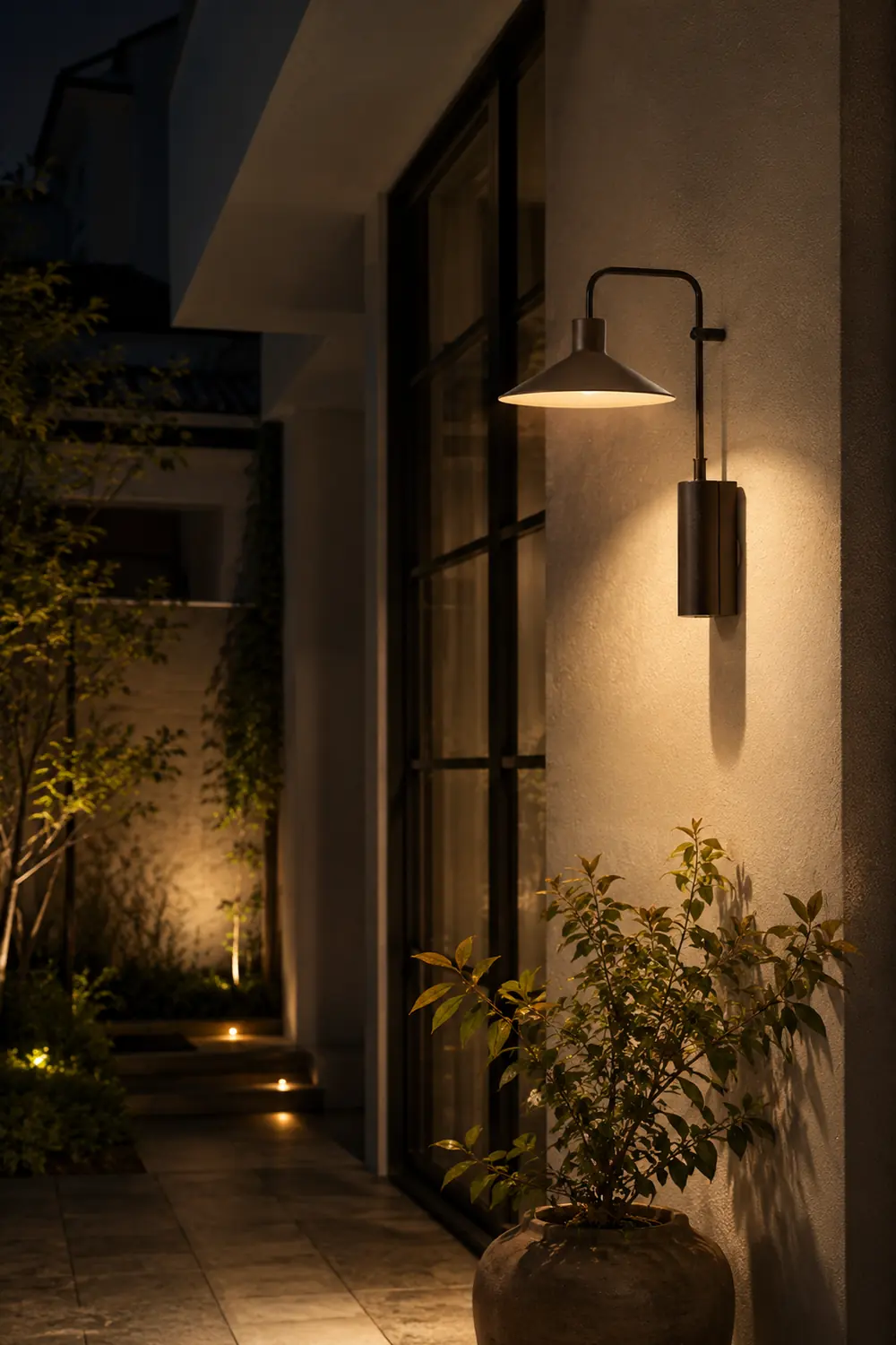 Carins Modern Minimalist Wide Cone Shape Metal Outdoor Waterproof Wall Lamp, Coffee/Green - Lumpaz