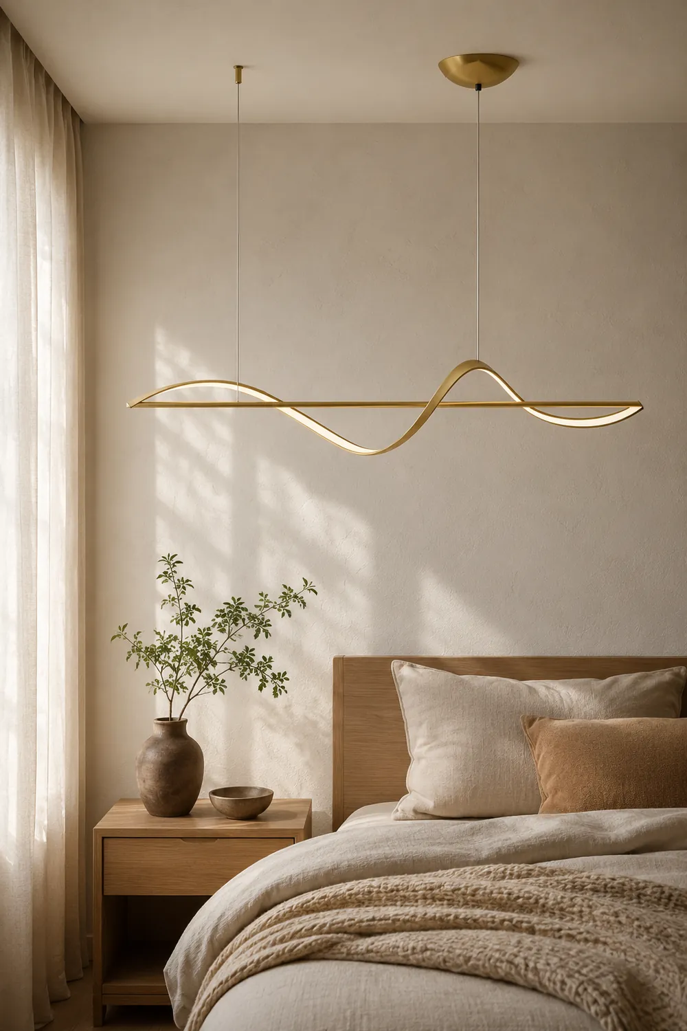 Pendant Light Wave Minimalist Designer Metal Brass/Black Art Gallery - Lumpaz
