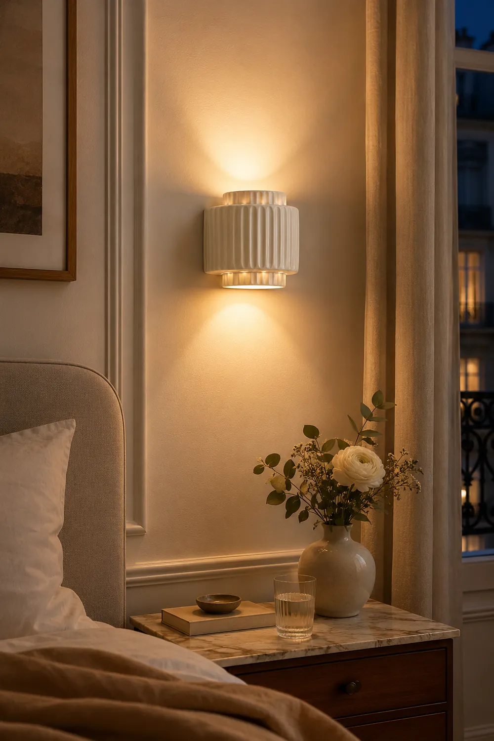 Vintage Cylindrique Resin Flush Mount Wall Lamp, White Bedroom/Living Room - Lumpaz
