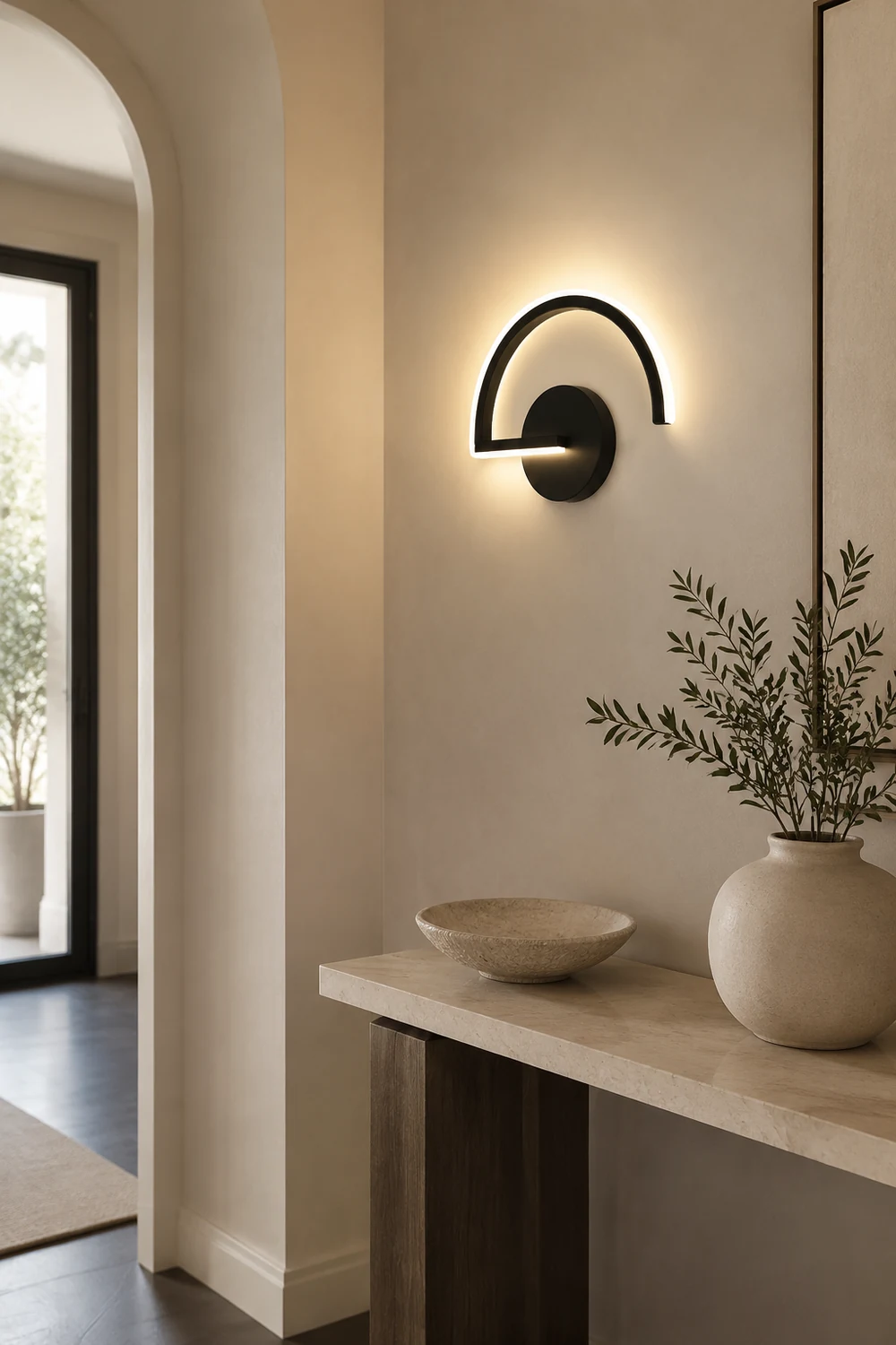 Lacey Minimalist Linear Semicircular Metal Decor Wall Lamp, Black/White - Lumpaz