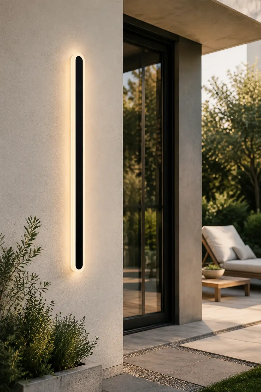 Edge Minimalist Metal Linear Oval Outdoor Wall Lamp, Black - Lumpaz