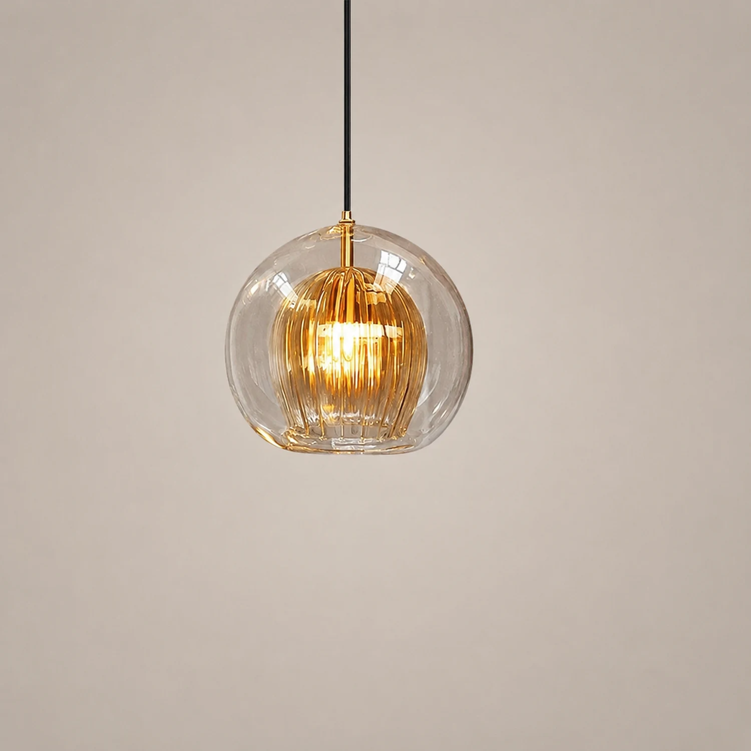 Hailie Nordic Glass Globe Pendant Light Clear/Amber Bedroom - Lumpaz