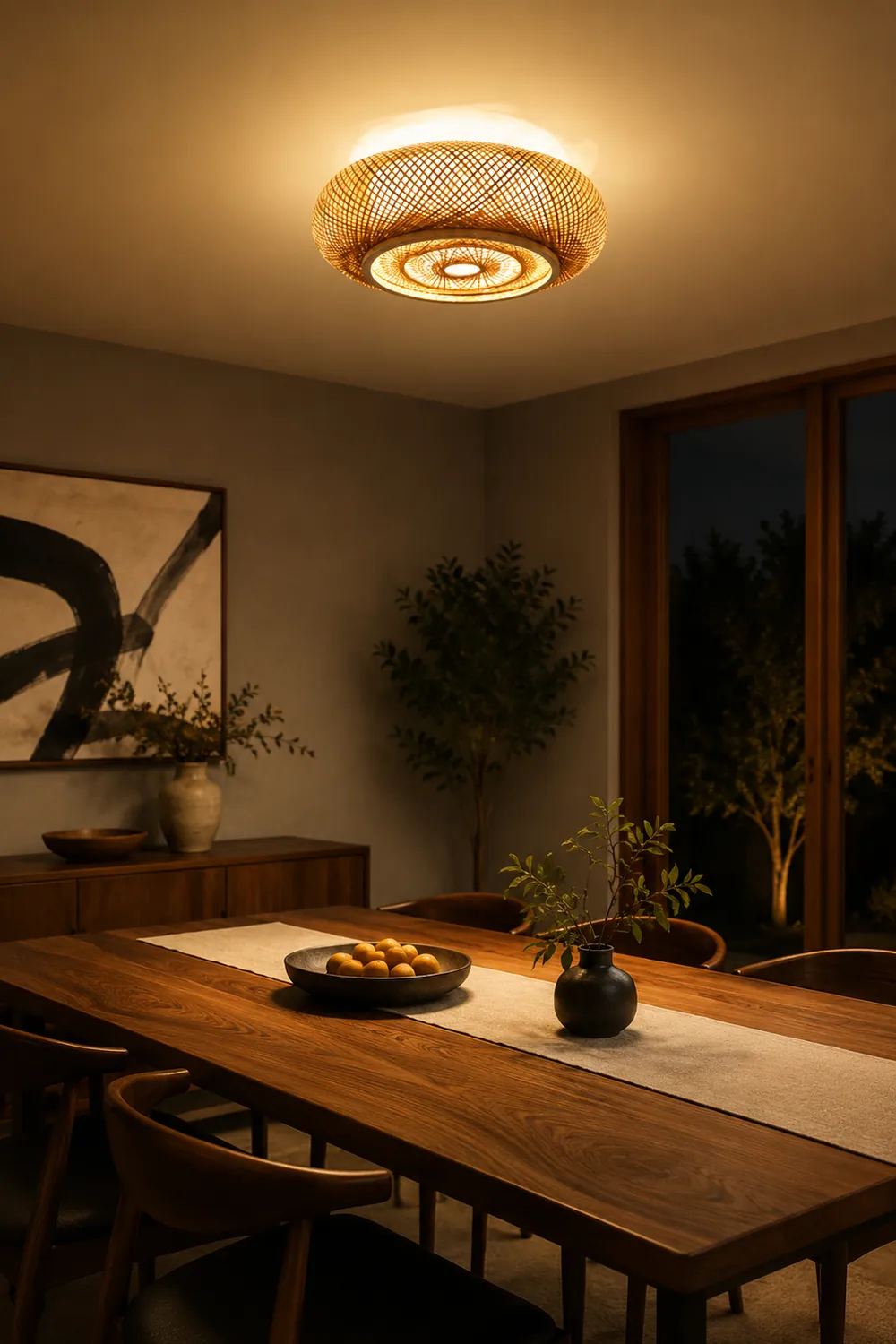 Muto Rattan Woven Rustic LED Flush Mount Ceiling Light - Lumpaz