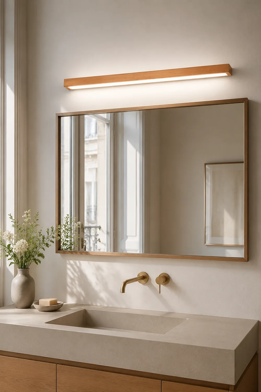 Ozawa Linear Mirror Wooden Front Vanity Wall Lamp Bedroom Bathroom - Lumpaz