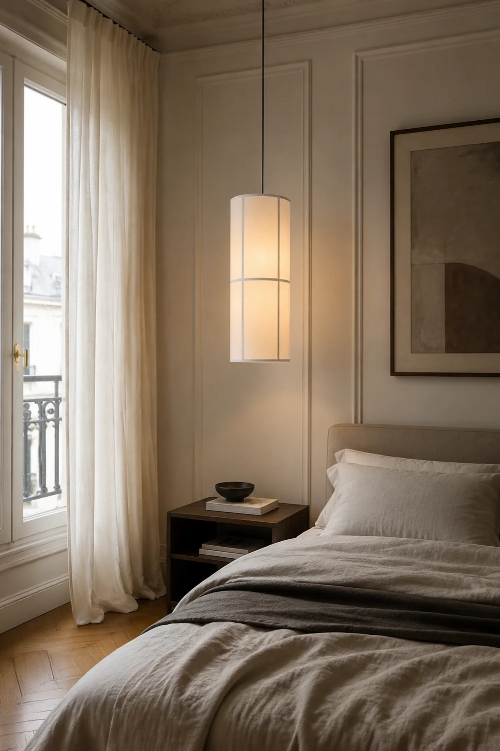 Renée Cylinder Pendant Light, Lantern, Fabric, Japanese - Lumpaz