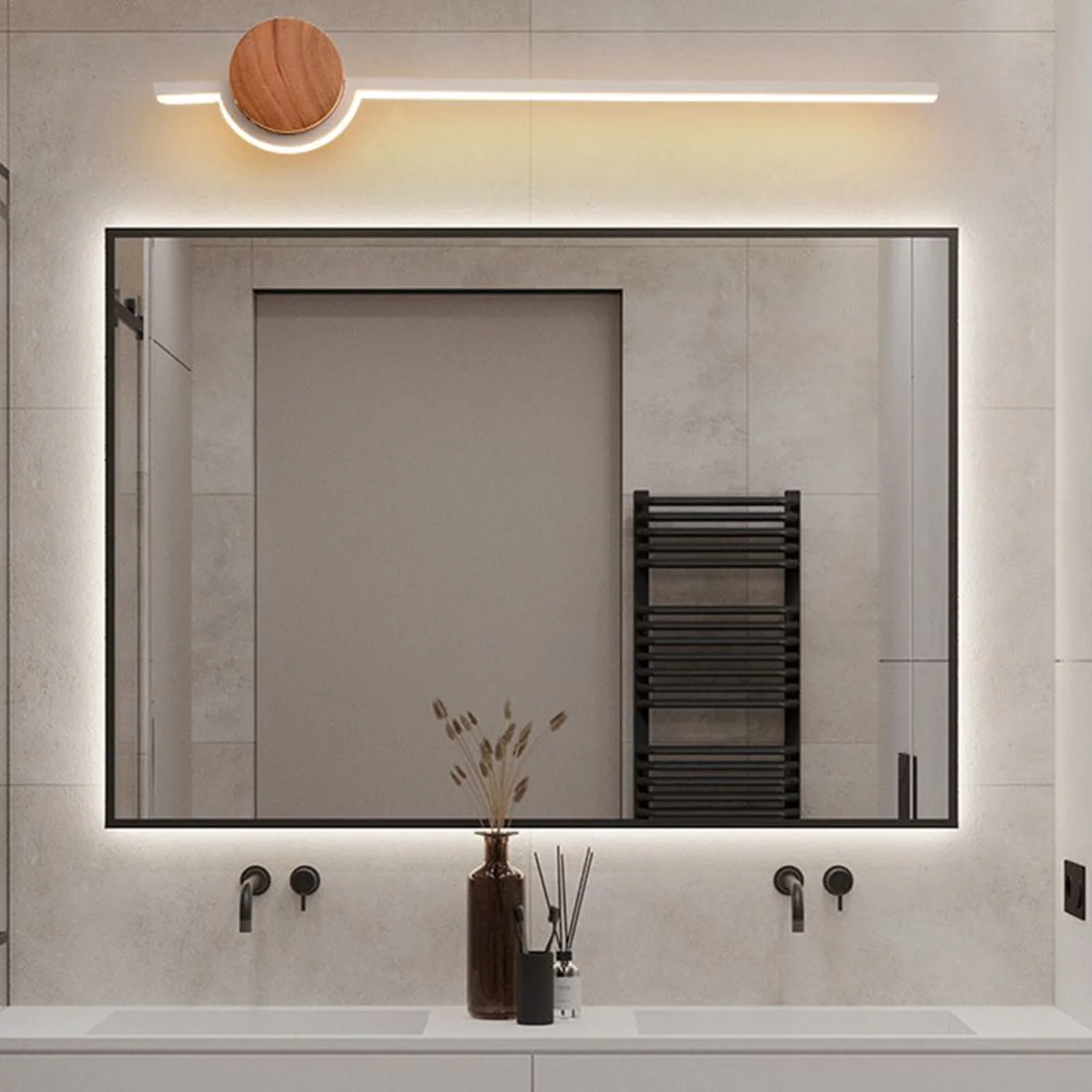 Edge Nordic Linear Vanity Wall Lamp, Black/White/Gold, Bedroom - Lumpaz