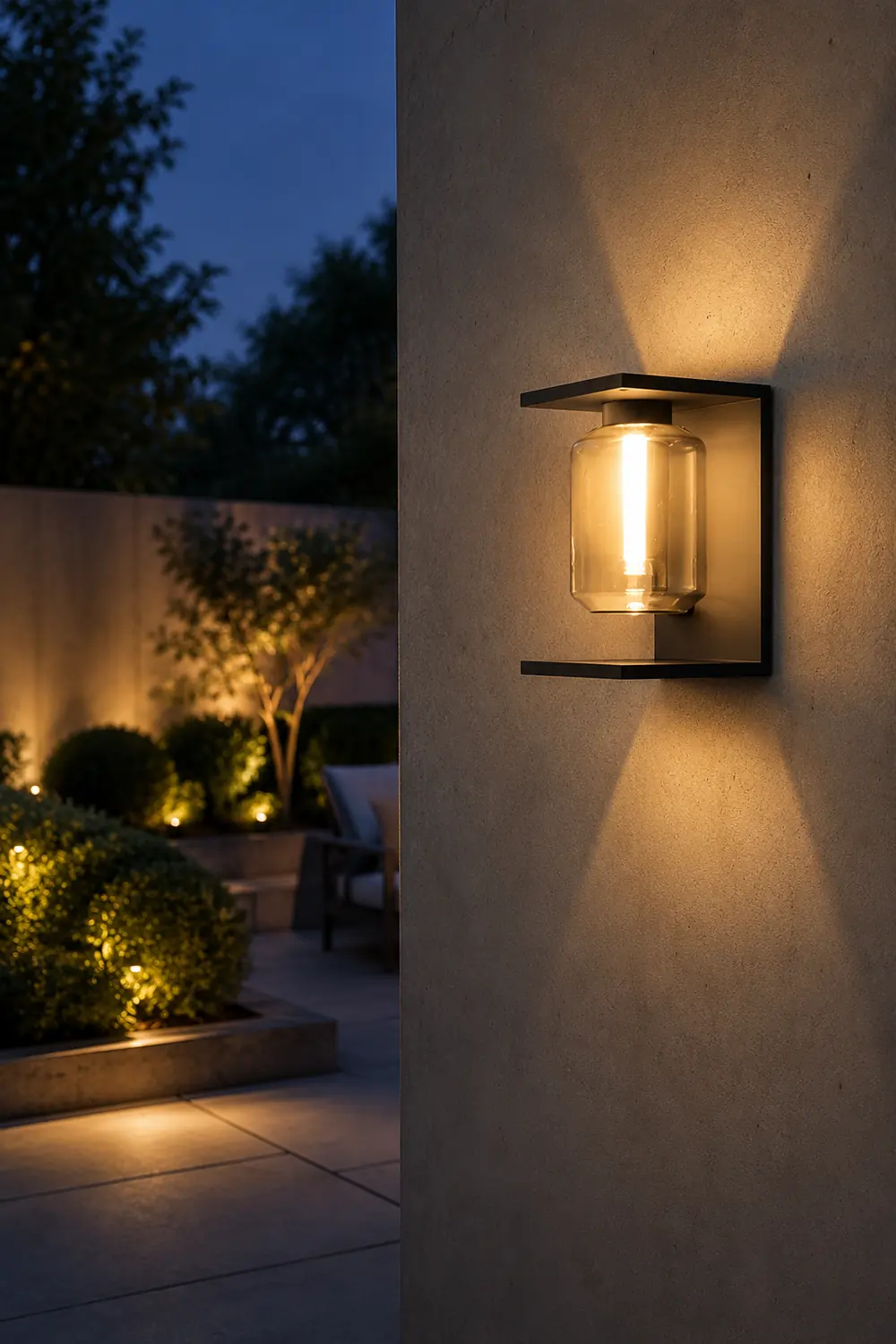 Orr Modern Rectangular Metal/Glass Lantern Solar Outdoor Waterproof Wall Lamp，Black/Gray - Lumpaz