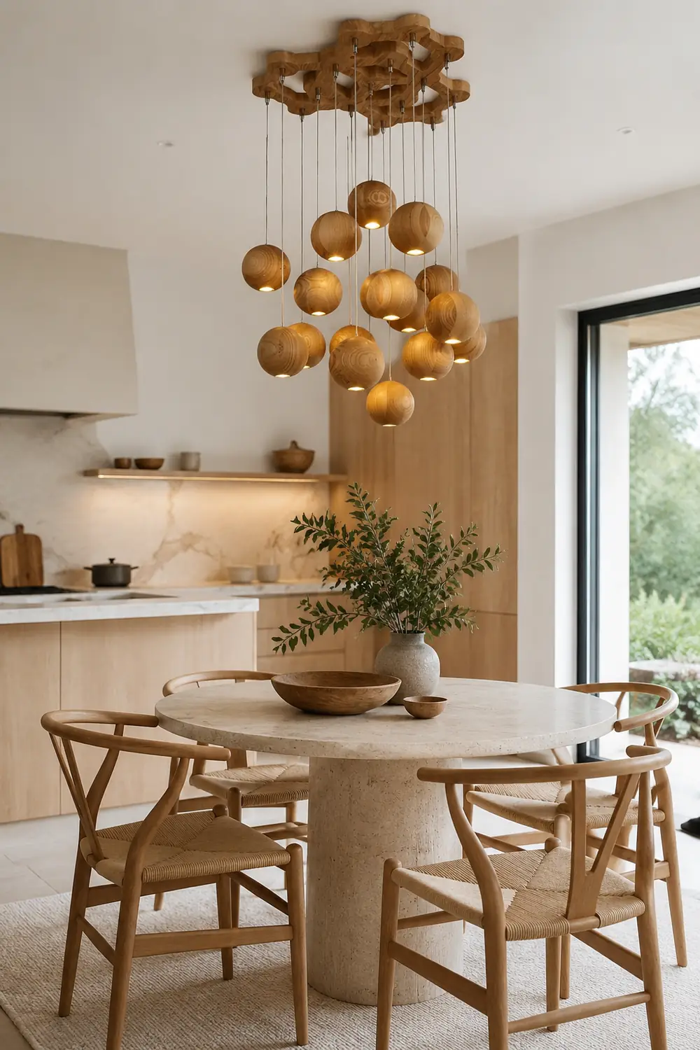 Ozawa Pendant Light Globe Minimalist, Cluster Wood, log color, Kitchen Island - Lumpaz