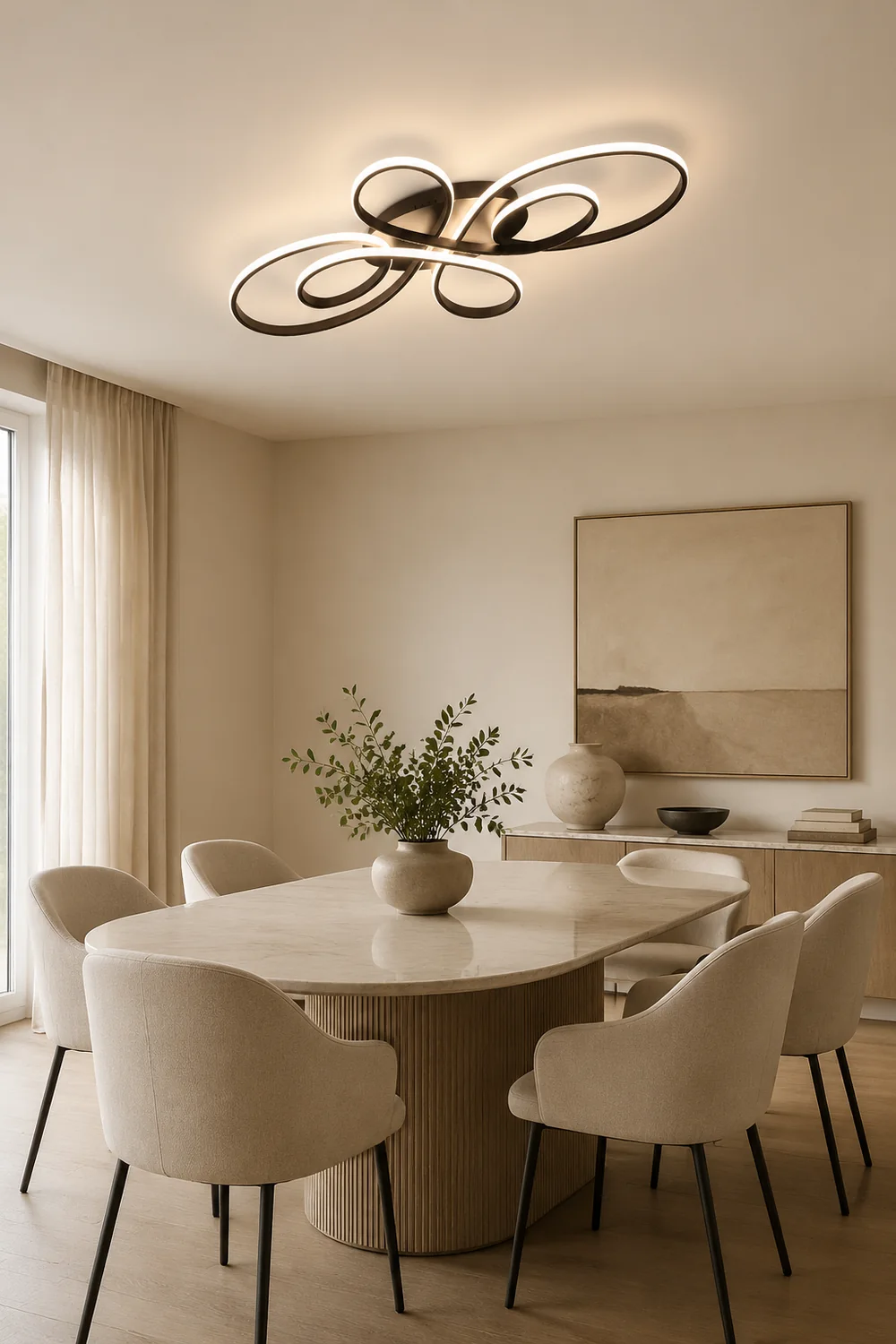 Lacey Modern LED Multi Rings Flush Mount Ceiling Light Brown/White - Lumpaz