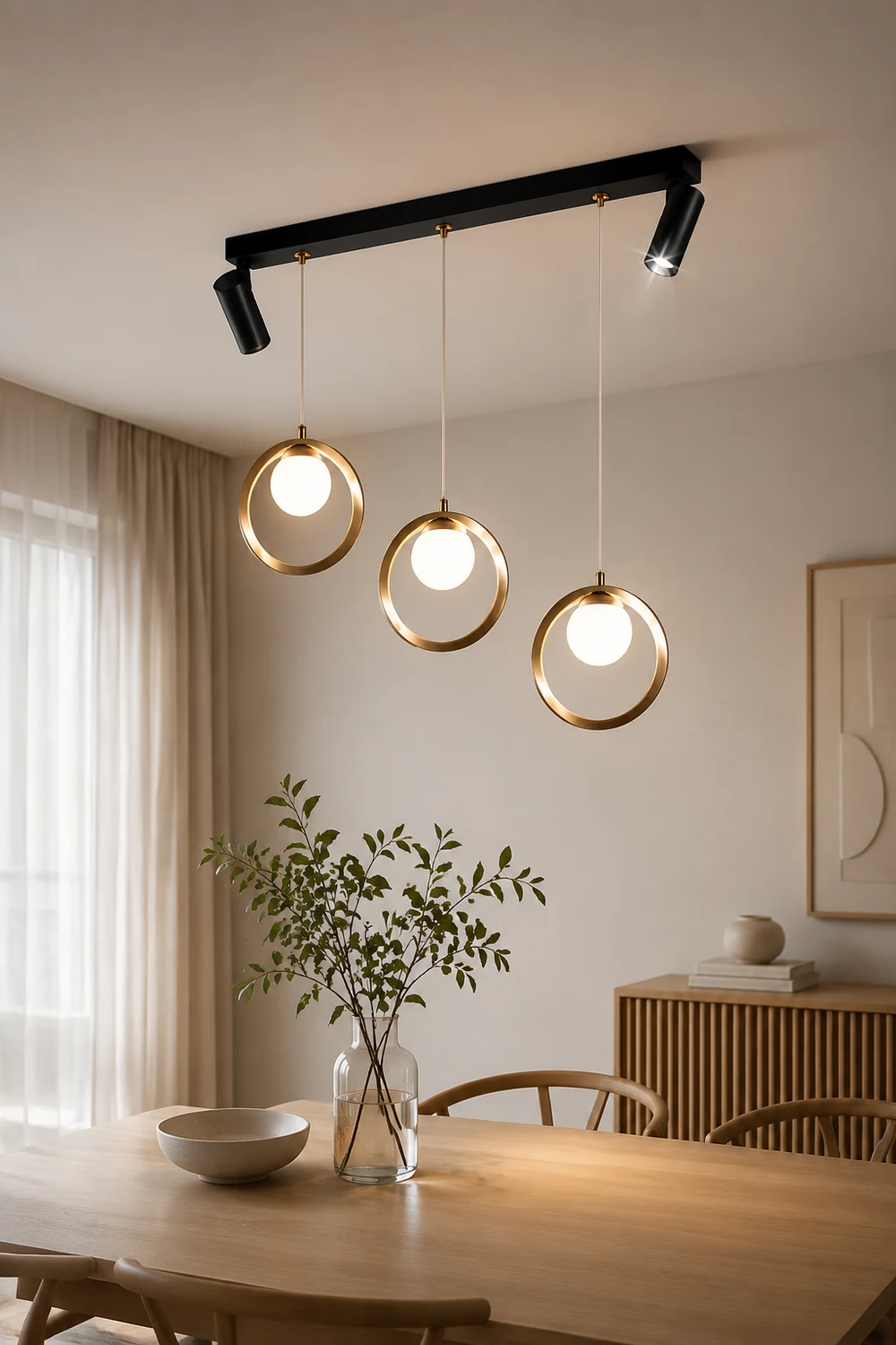 Madina Modern Metal Multi Ring Pendant Light With Spotlight, Glass/Metal - Lumpaz