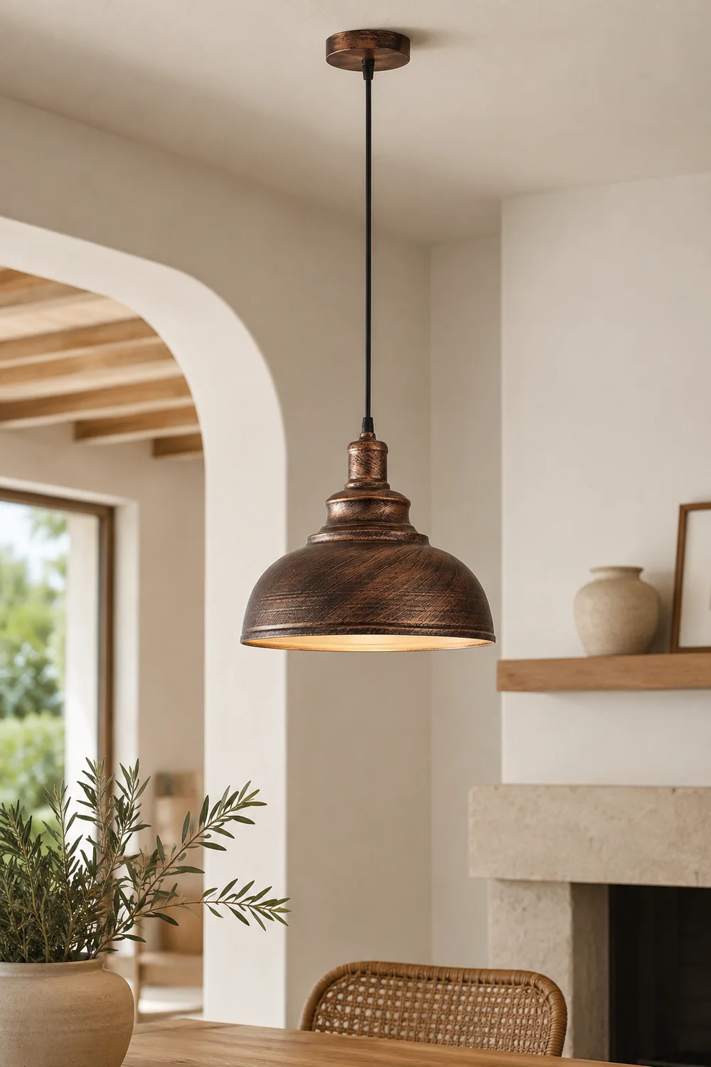 Cooley Pendant Light Dome Industrial, Metal, Black/White/Copper/Gray, Cafe - Lumpaz