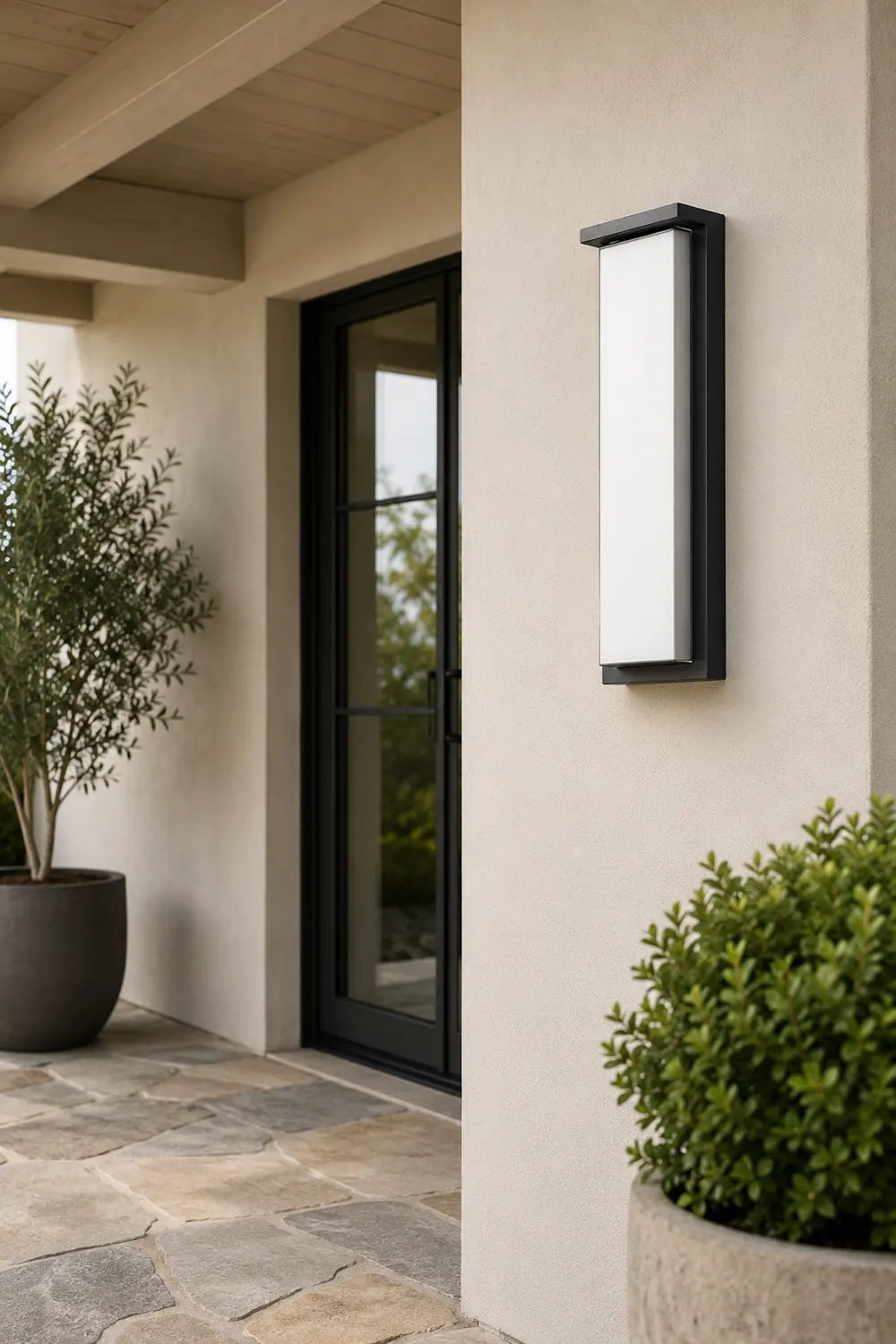Orr Modern Minimalist Rectangular Metal Outdoor Wall Lamp, Black - Lumpaz