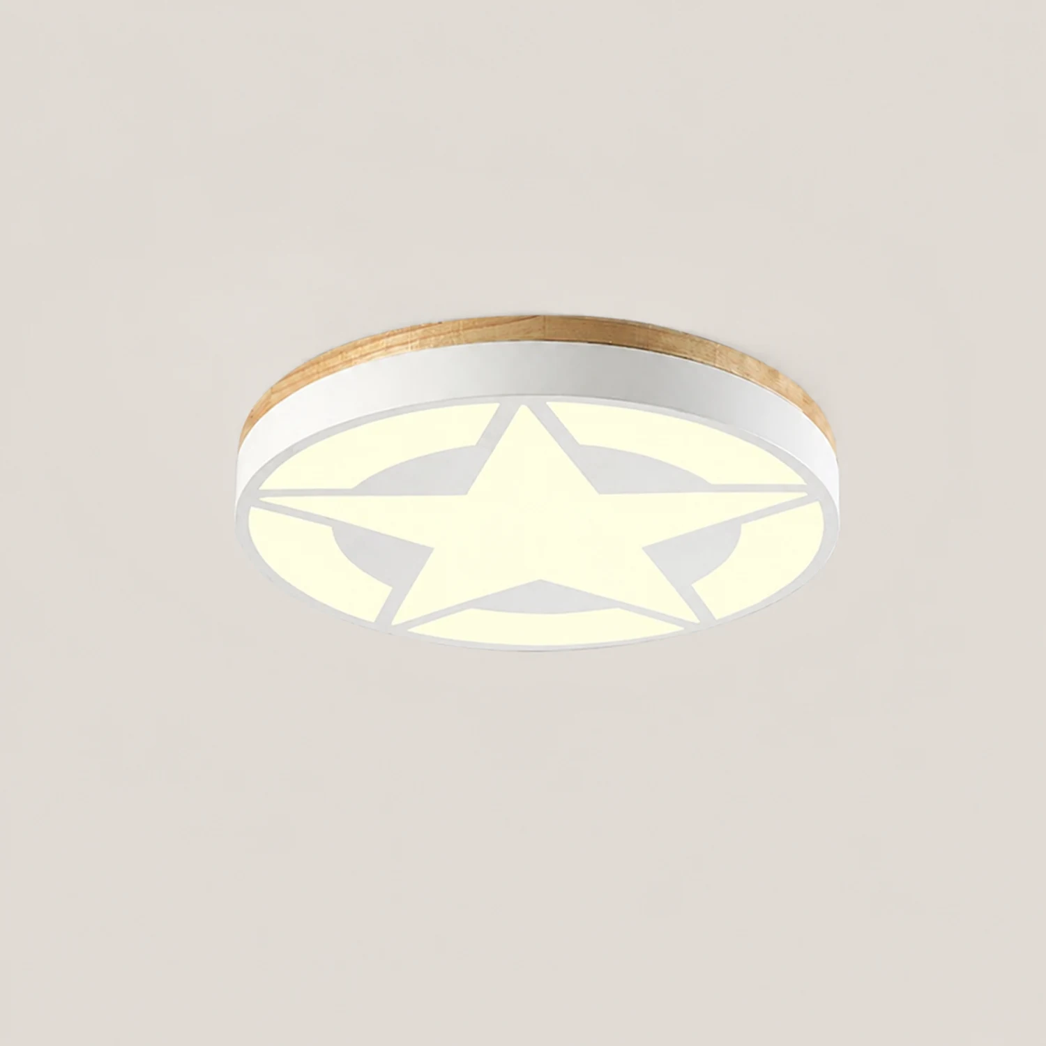Quinn Modern Round Star Acrylic/Wood Flush Mount Ceiling Light, White/Green/Gray - Lumpaz