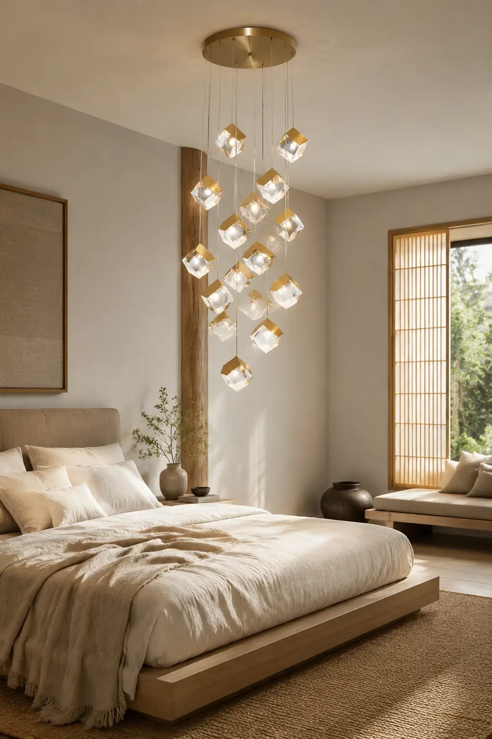 Kristy Modern Square Metal Pendant Light, Gold, Living Room - Lumpaz