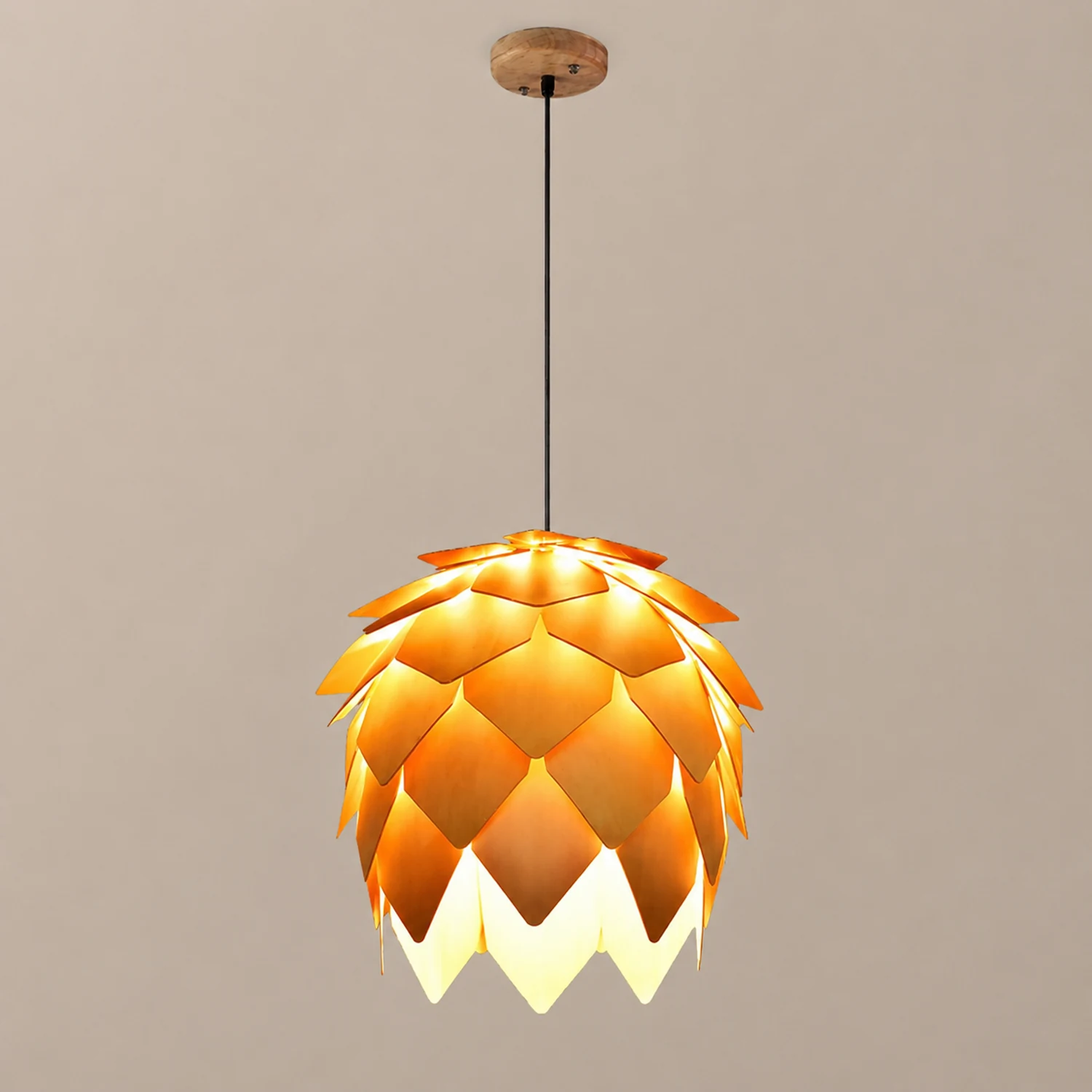 Ozawa Designer Pinecone Shape Wood Pendant Light, 10"/16"/19.5"/23.5" - Lumpaz