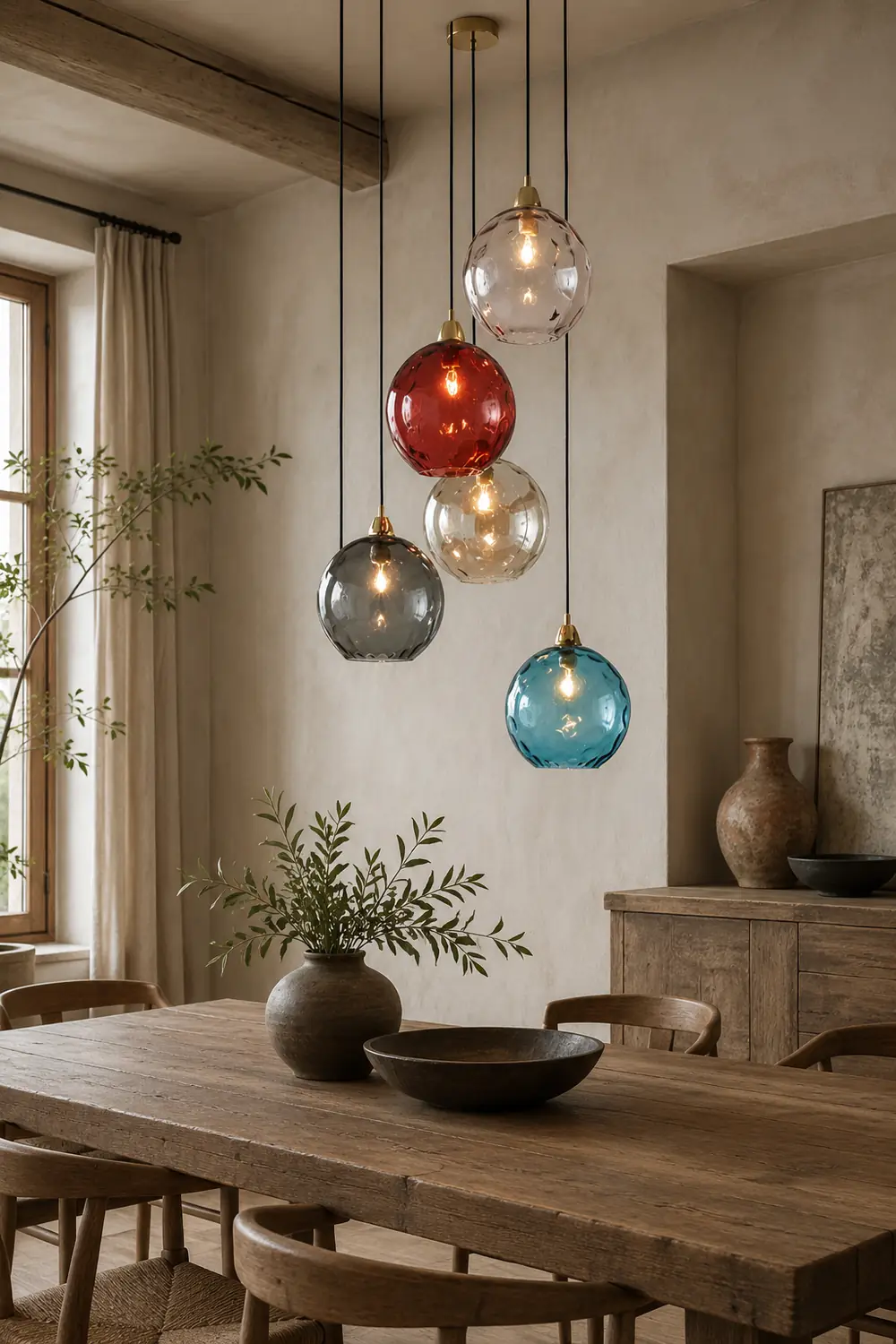 Hailie Colorful Glass Ball Pendant Light Water Ripple Living Room - Lumpaz