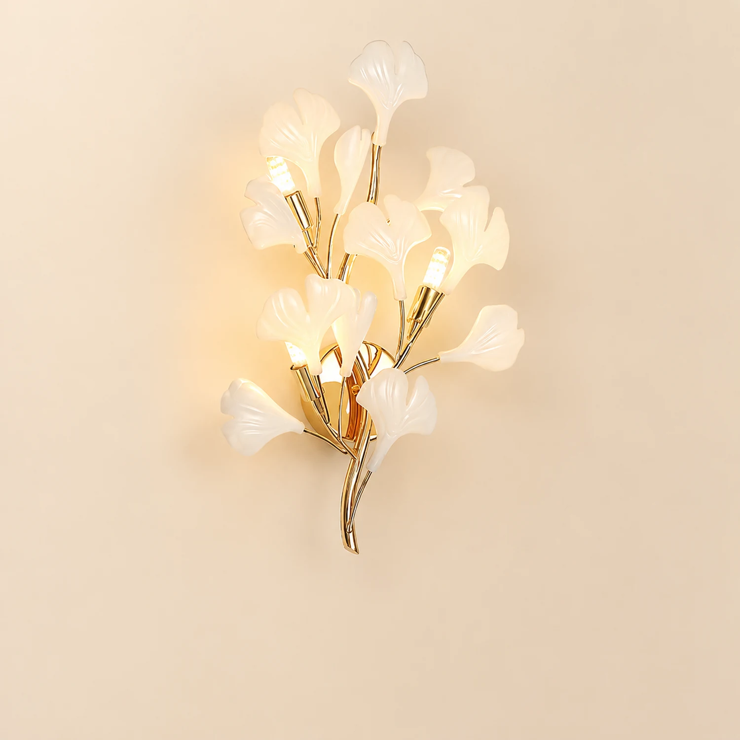 Ophelia Decorative Flower Ceramic/Metal Wall Lamp White/Gold Bedroom - Lumpaz
