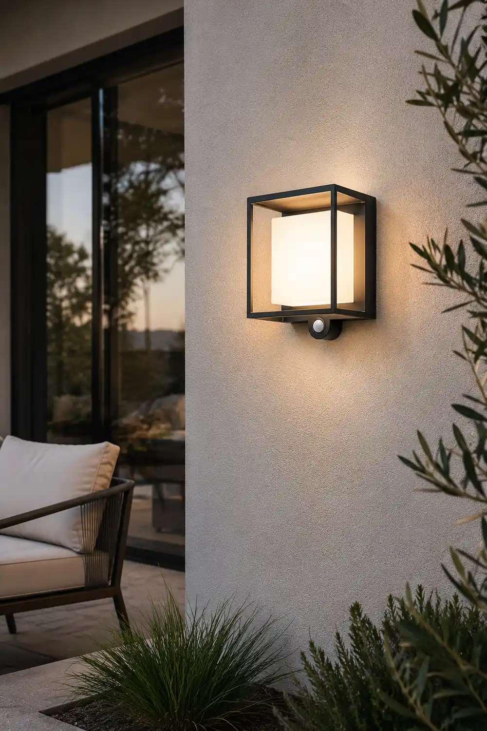 Orr Modern Rectangular Acrylic Sensor Solar Powered Outdoor Wall Lamp, Black - Lumpaz