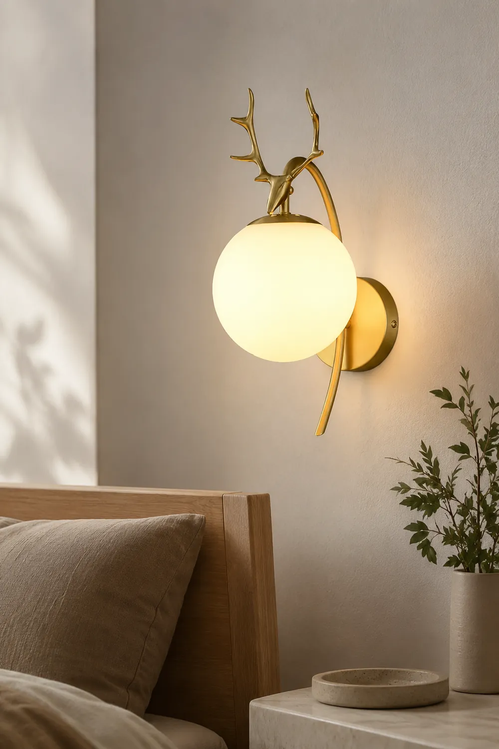 Valentina Modern Art-Deco Deer Bedside Wall Lamp, Black/Gold - Lumpaz